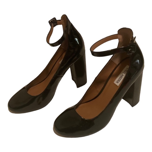 Steve Madden Shoes - Steve Madden Vivii Black Faux Patent Leather Mary Jane Ankle Strap Heels 9M